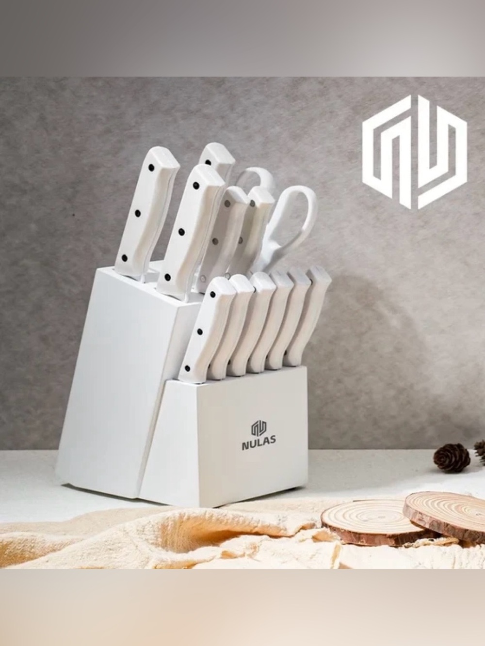 NULAS Knife Set, 14 Piece Kitchen Knife Set with Block Self Sharpening, Stainles